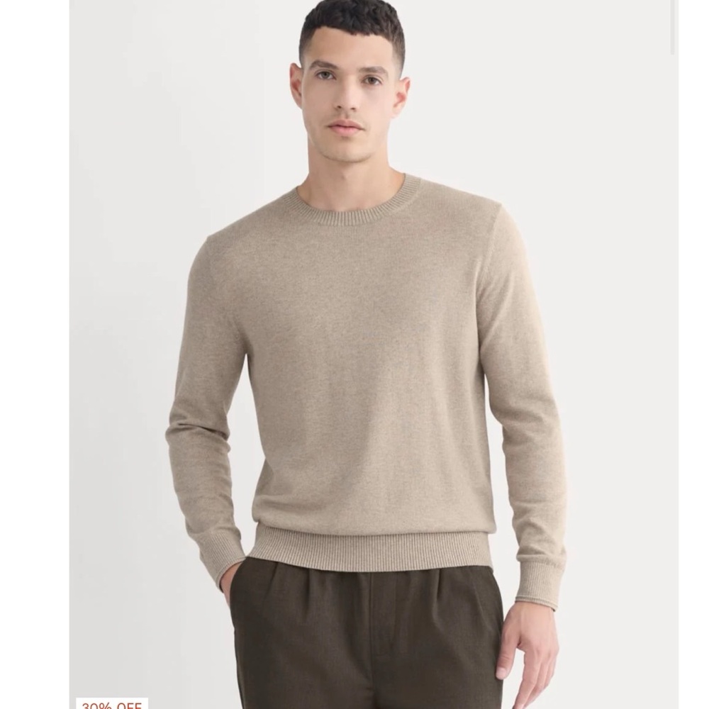 NWT Everlane Men Light Gray Organic Cotton & COOLMAX Blend Crewneck Sweater XXL